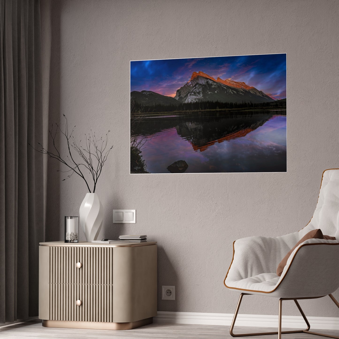 Vermilion Lake Sunset Poster — Banff Mountain Reflection Wall Art