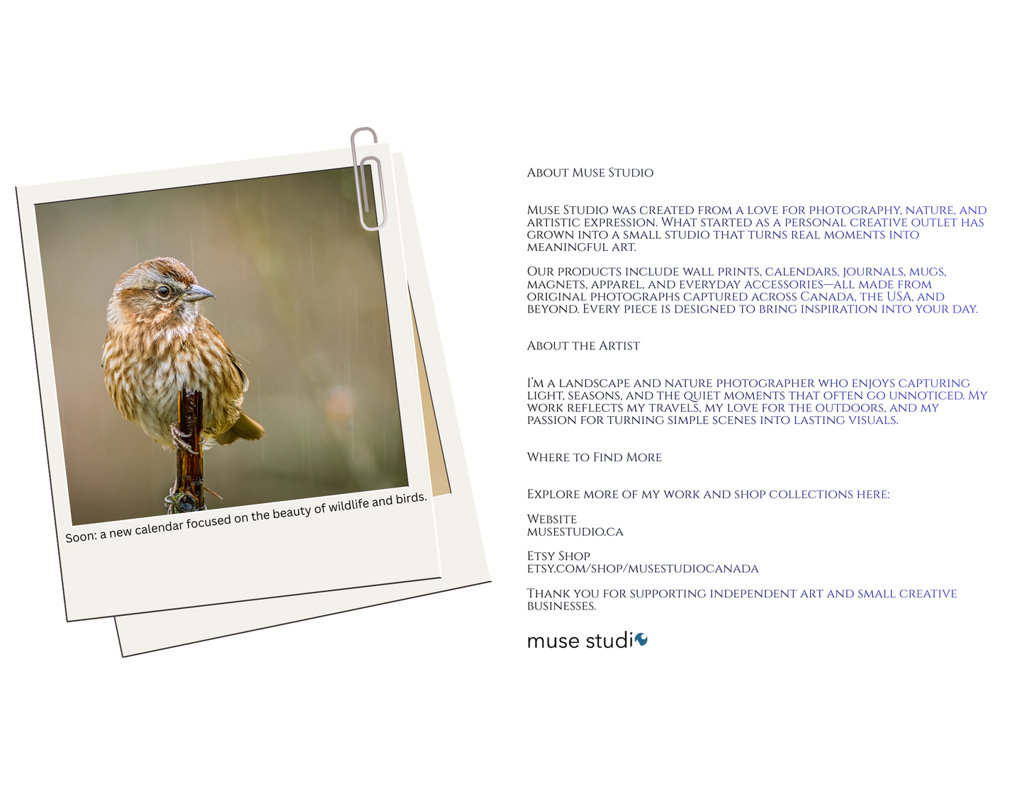 Muse Studio 2026 Landscape Calendar 11x8.5" (Digital Download)