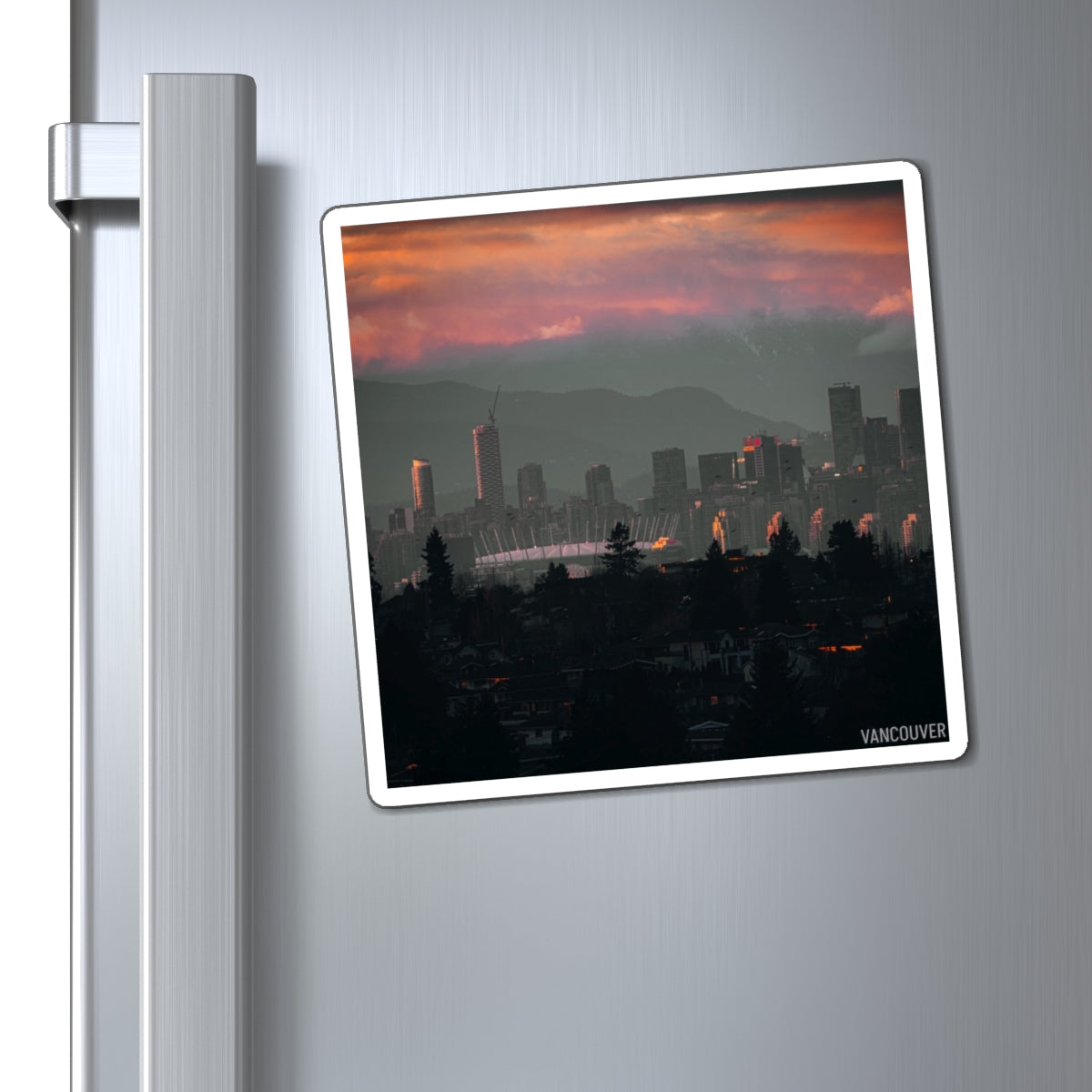 Vancouver Sunset Skyline Magnet — Cityscape Fridge Magnet