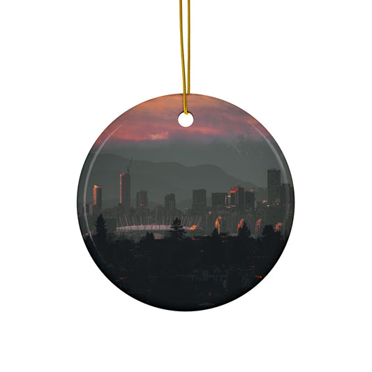 Vancouver Skyline Rogers Stadium Ceramic Ornament — Sunset City Holiday Decor