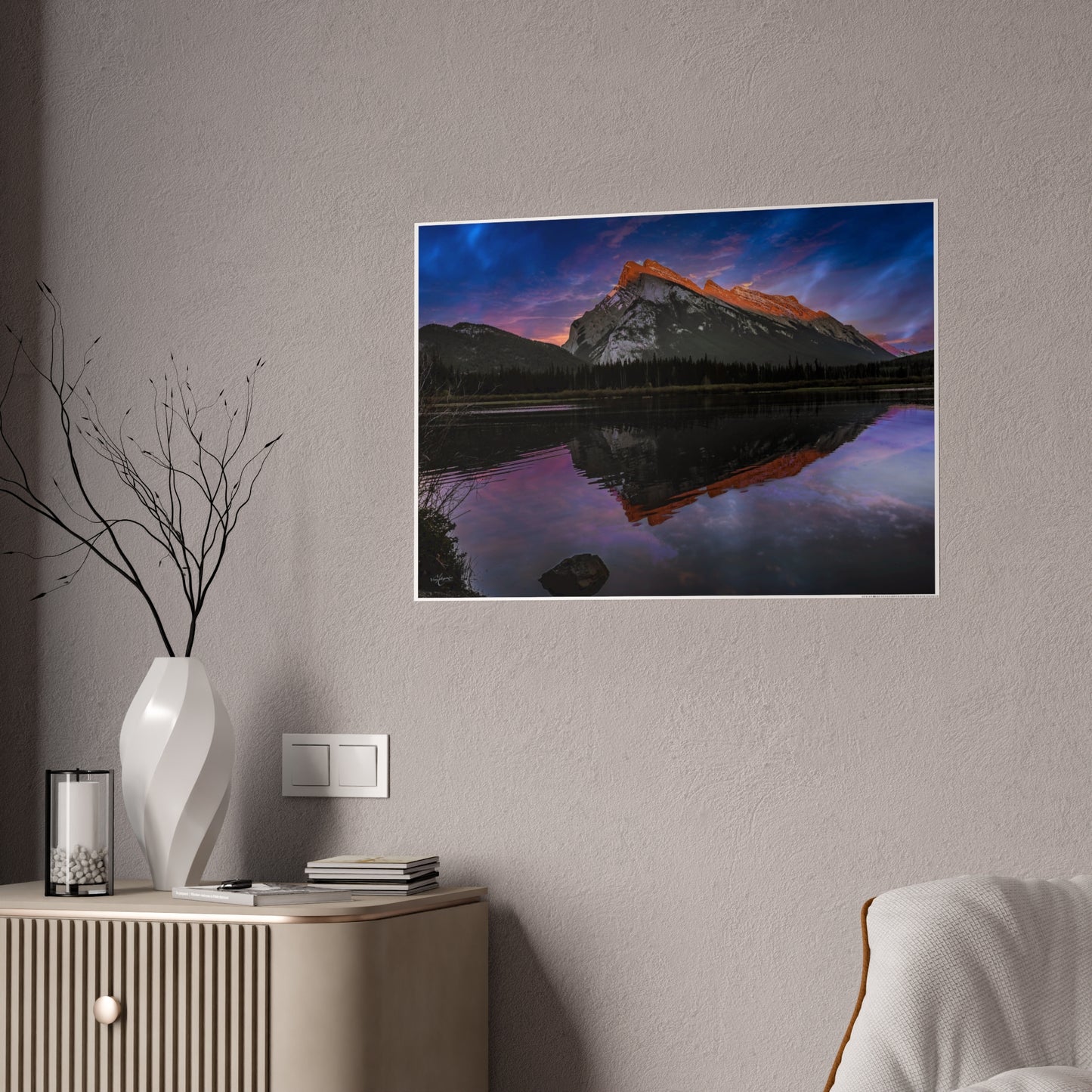 Vermilion Lake Sunset Poster — Banff Mountain Reflection Wall Art