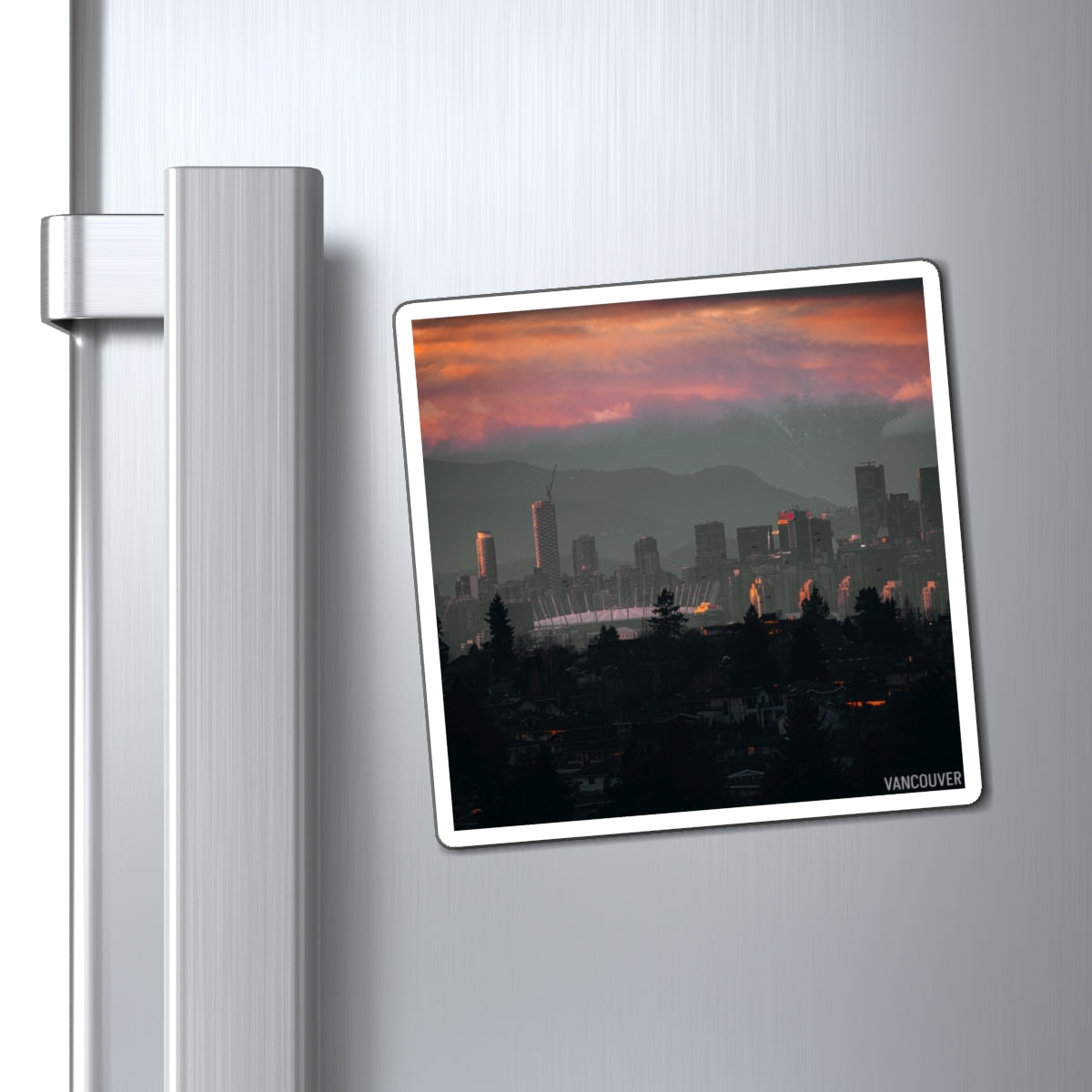 Vancouver Sunset Skyline Magnet — Cityscape Fridge Magnet