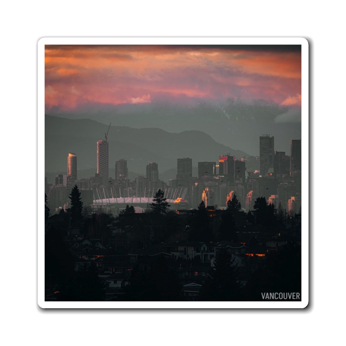 Vancouver Sunset Skyline Magnet — Cityscape Fridge Magnet
