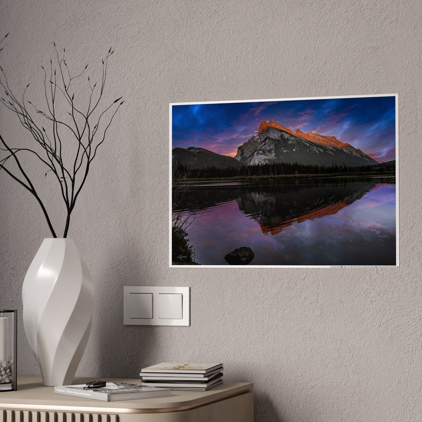 Vermilion Lake Sunset Poster — Banff Mountain Reflection Wall Art
