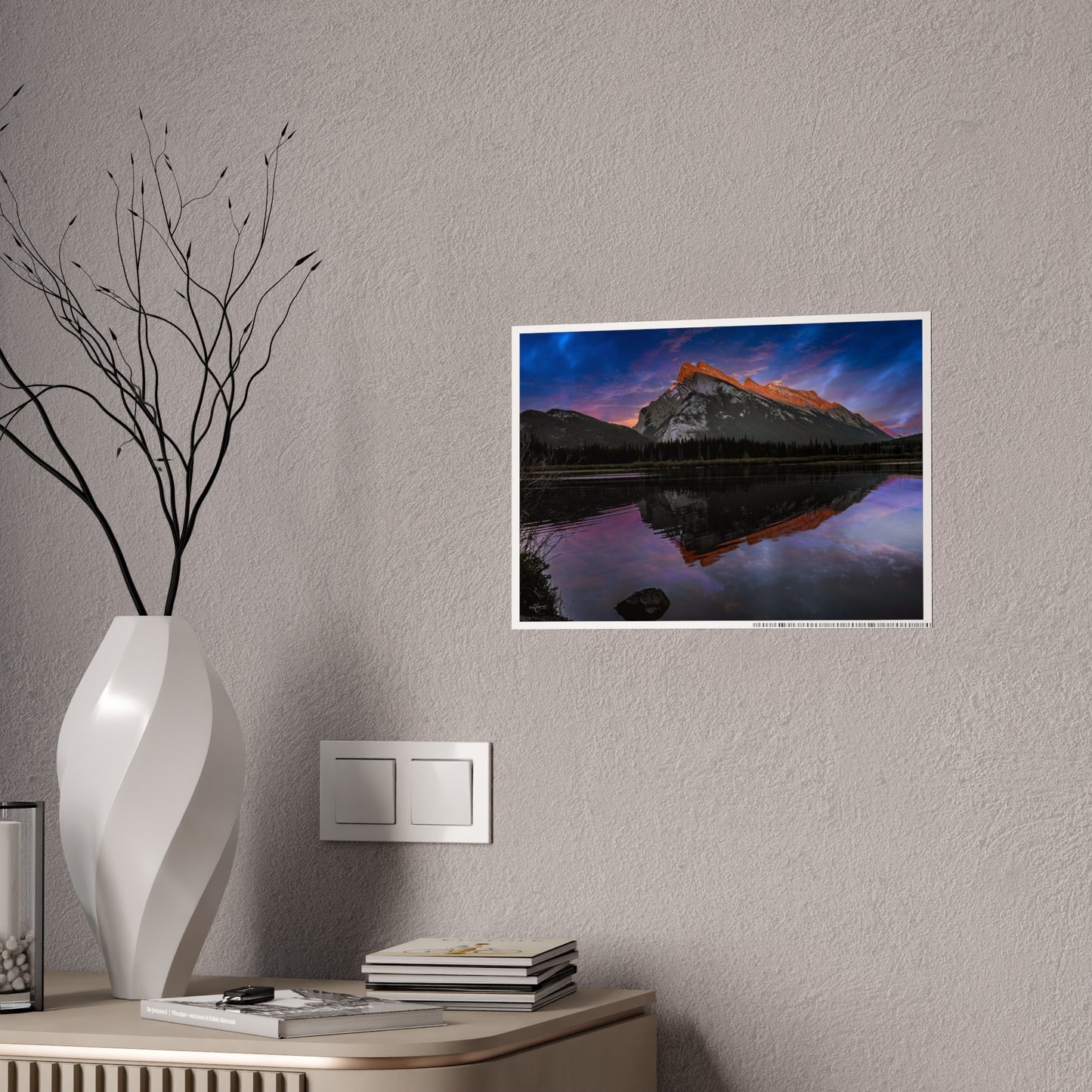 Vermilion Lake Sunset Poster — Banff Mountain Reflection Wall Art