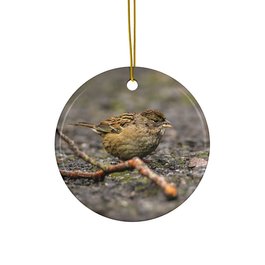 Golden-crowned Sparrow Ornament ceramic two-sided print | Christmas tree decor